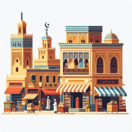 Koutoubia Mosque in Marrakesh, Morocco. Vector illustrationのイラスト素材