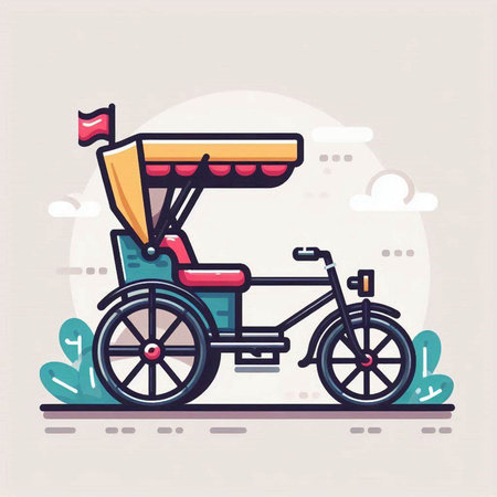 Rickshaw vector illustration. Flat style design. Vector illustration.のイラスト素材