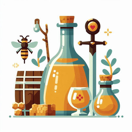 Honey in a bottle. Vector illustration in a flat style.のイラスト素材
