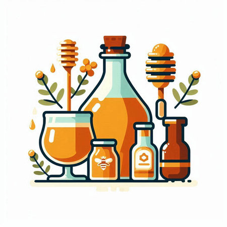 Honey and honeycombs. Vector illustration in flat style.のイラスト素材