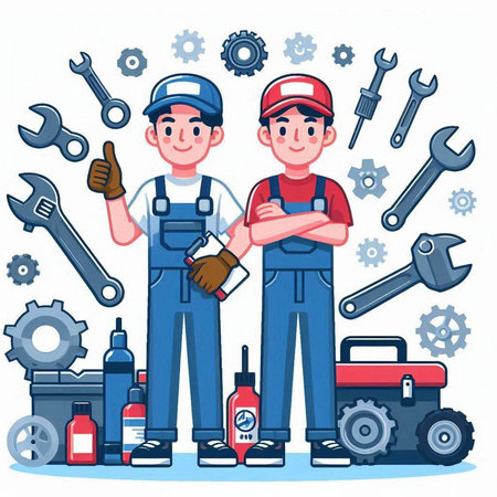 Retro car on the road. Vector illustration in retro style.のイラスト素材