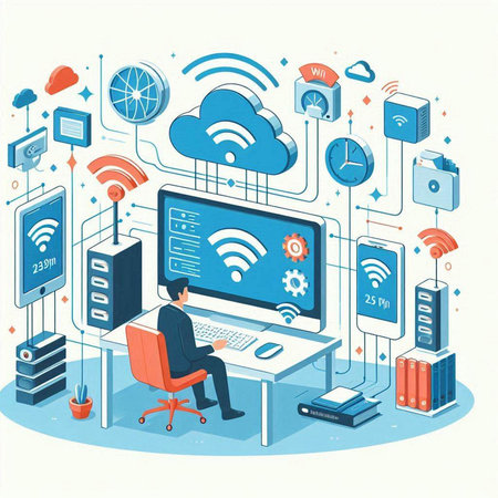 Cloud computing concept. Vector illustration in isometric flat style. Internet technology.のイラスト素材