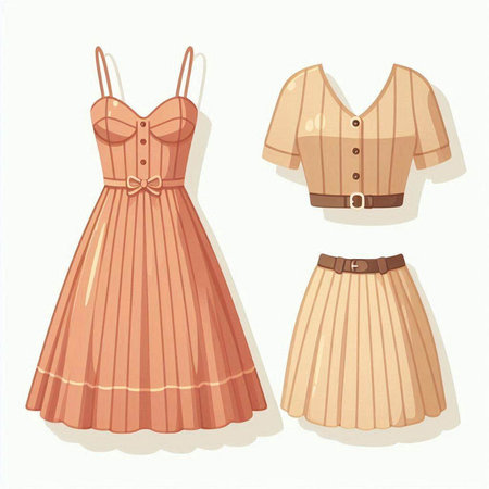 Set of women's dresses. Vector illustration. Isolated on white background.のイラスト素材