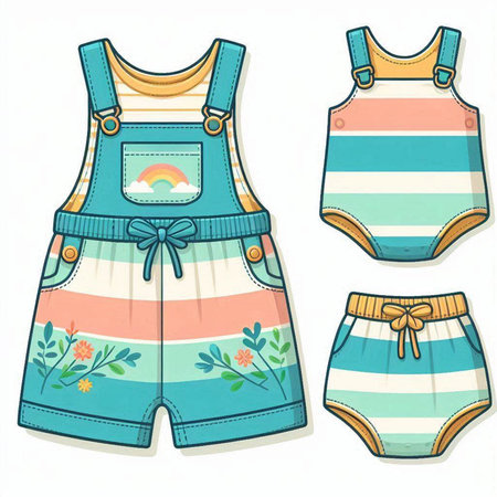 Set of children's summer clothes isolated on a white background. Vector illustration.のイラスト素材