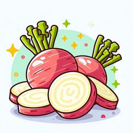 Vector illustration of fresh radish. Hand drawn doodle.のイラスト素材