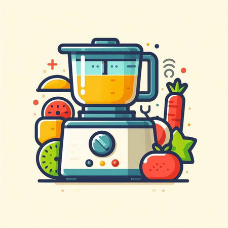 Blender with ingredients for making smoothies. Vector illustration in flat styleのイラスト素材