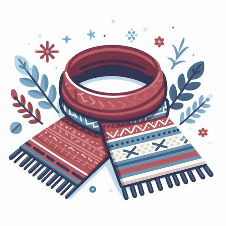 Winter scarf and shawl. Winter accessories. Vector illustration.のイラスト素材