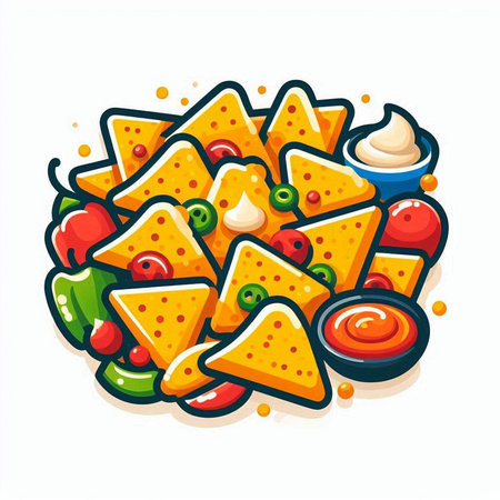 Mexican nachos vector illustration. Traditional mexican food.のイラスト素材