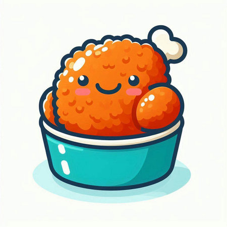 Cute kawaii fried chicken in bowl, vector illustration.のイラスト素材