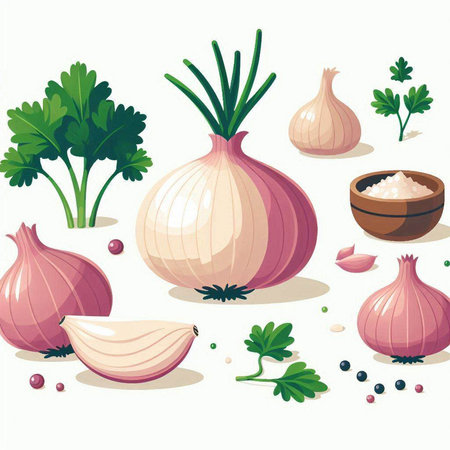 Garlic, onion, parsley, salt, pepper, parsley, garlicのイラスト素材
