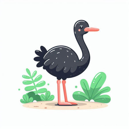 Ostrich vector illustration. Cute cartoon character isolated on white background.のイラスト素材