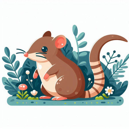Cute cartoon rat in the garden. Vector illustration for your designのイラスト素材