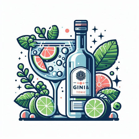 Cocktail with lime and mint. Hand drawn vector illustration.のイラスト素材