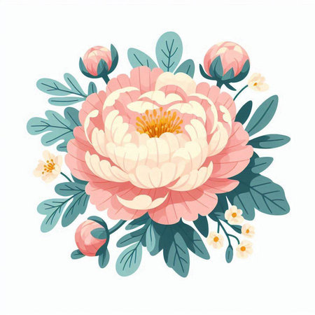 Floral bouquet with peonies and roses. Vector illustration.のイラスト素材
