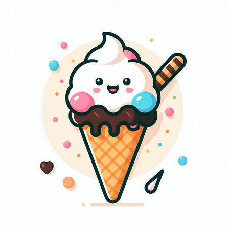 Cute ice cream cartoon vector illustration. Cute ice cream icon.のイラスト素材