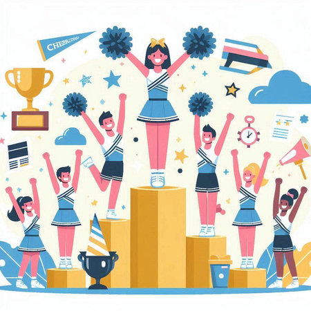 Cheerleaders on the podium. Vector illustration in flat style.のイラスト素材