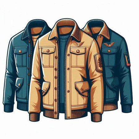 Men's winter jackets isolated on a white background. Vector illustration.のイラスト素材