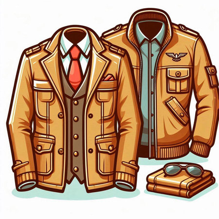 Vector illustration of a men's jacket with a tie and sunglasses.のイラスト素材