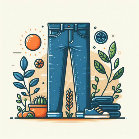 Jeans. Vector illustration in flat linear style. Trendy hipster style.のイラスト素材