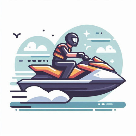 Vector illustration of a jet ski on the background of the sky.のイラスト素材