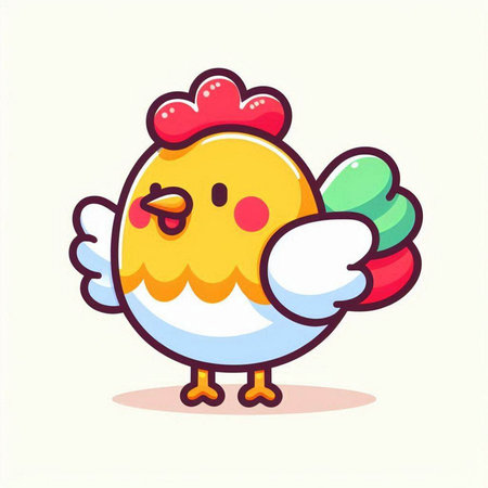 Cute chicken cartoon vector illustration. Cute rooster mascot character design.のイラスト素材