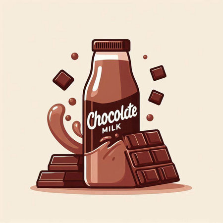 Chocolate milk in a bottle and chocolate pieces. Vector illustration.のイラスト素材