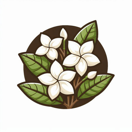 Illustration of white jasmine flowers on a brown background.のイラスト素材