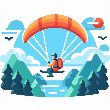 Paraglider in the mountains. Flat style vector illustration.のイラスト素材