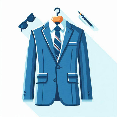Blue suit with tie and sunglasses on a white background. Vector illustrationのイラスト素材