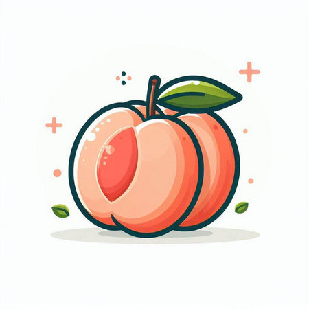 Peach fruit vector illustration. Flat cartoon style. Isolated on white background.のイラスト素材