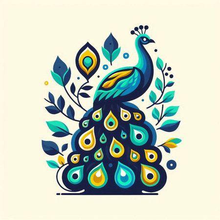 Peacock. Hand drawn vector illustration in doodle style.のイラスト素材