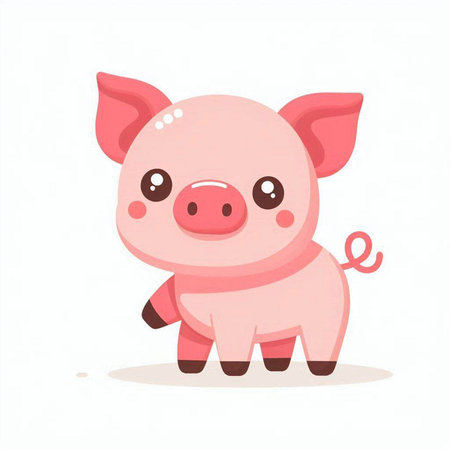 Cute cartoon pig. Vector illustration isolated on a white background.のイラスト素材