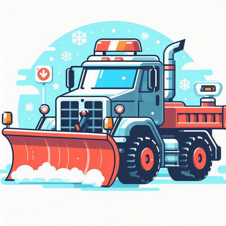 Snow plow with snowflakes. Vector illustration in cartoon style.のイラスト素材
