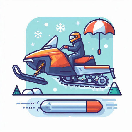 Snowmobile in winter season. Vector illustration in flat design style.のイラスト素材