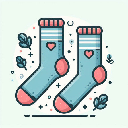 Vector illustration of a pair of socks with hearts. Line art style.のイラスト素材
