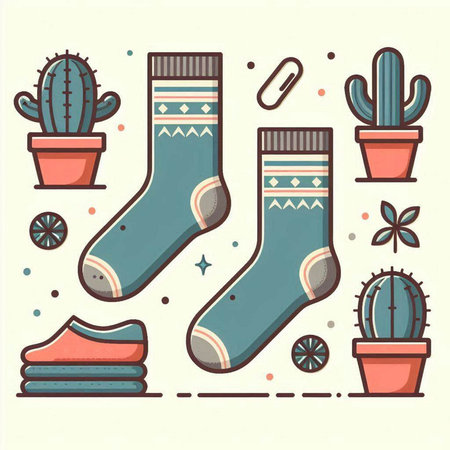 Vector illustration of a set of colorful socks with different types of cacti.のイラスト素材