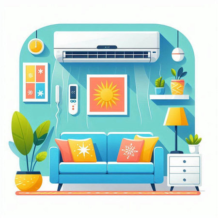 Air conditioner with remote control. Flat style. Vector illustration.のイラスト素材