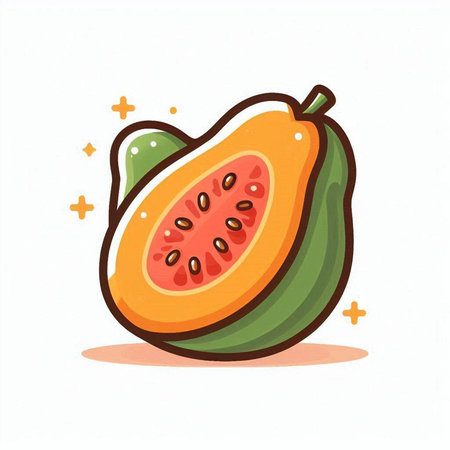 Papaya fruit isolated on white background. Hand drawn vector illustration.のイラスト素材