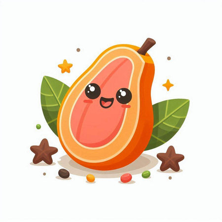 Cute kawaii papaya fruit character. Vector illustration.のイラスト素材