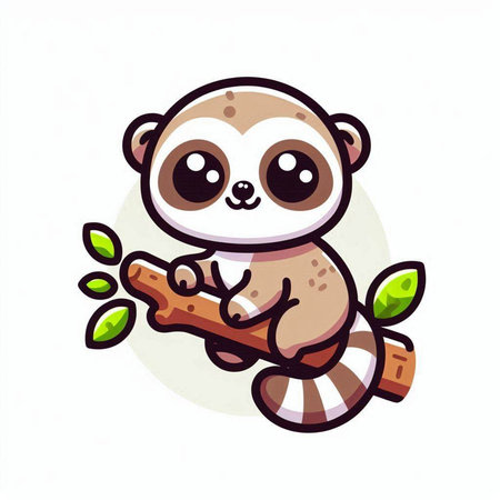 Cute cartoon lemur sitting on a tree branch. Vector illustration.のイラスト素材