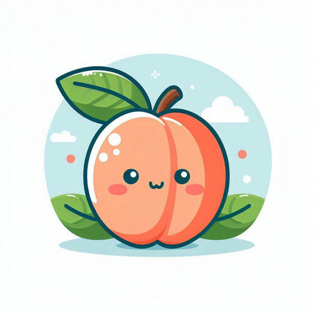 Cute peach fruit character. Vector flat cartoon character illustration icon designのイラスト素材