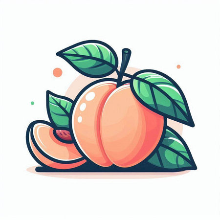 Peach fruit vector illustration. Hand drawn peach fruit with leaves isolated on white background.のイラスト素材