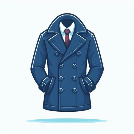 Vector illustration of a blue coat with a collar and necktie.のイラスト素材