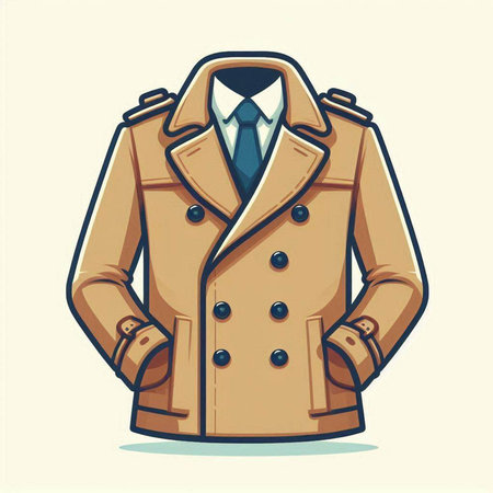 Vector illustration of a beige coat with a collar and pockets.のイラスト素材