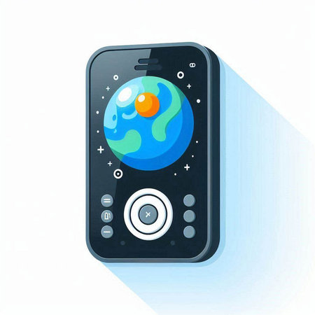 Vector illustration of smart phone with planet earth on screen isolated on white backgroundのイラスト素材