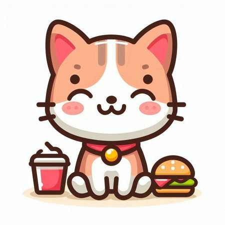 Cute dog cartoon character with hamburger and drink vector illustration.のイラスト素材