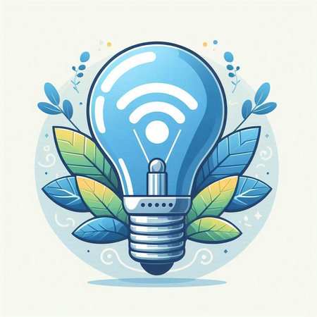 Lightbulb with wifi symbol and leaves, vector illustration.のイラスト素材
