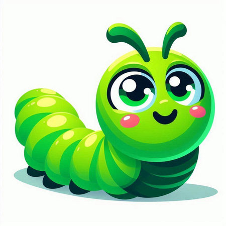 Cute cartoon green worm. Vector illustration isolated on white background.のイラスト素材