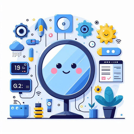Modern flat design vector illustration concept of internet and social media. Cute cartoon character.のイラスト素材