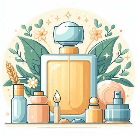 Perfume bottle and cosmetics. Vector illustration in flat style.のイラスト素材